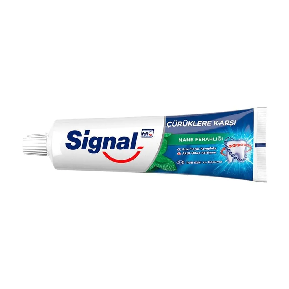Signal-Curuklere-Karsi-Nane-Ferahligi-100ml خمیردندان ضد پوسیدگی سیگنال با عصاره نعناع 100 میل