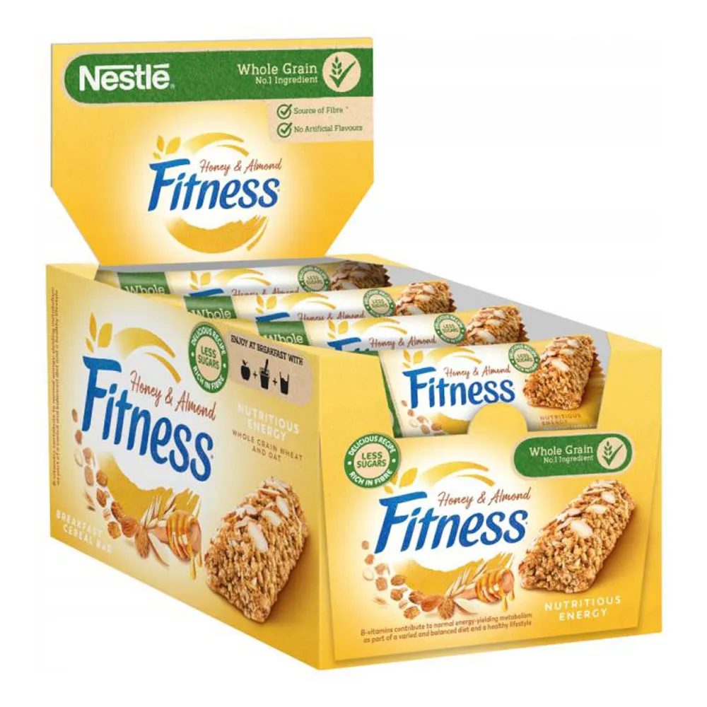 nestle-fitness-honey-almond-16-bars.jpg پروتئین بار رژیمی فیتنس نستله طعم عسل و بادام بسته ی 16 عددی